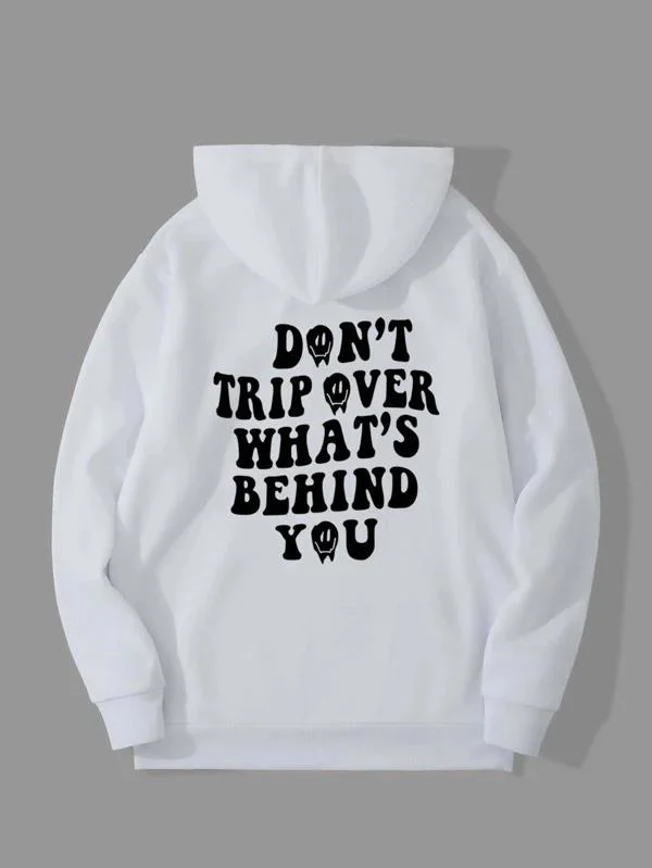 Custom 100% Polyester White Plain Regular Sleeve Men Cartoon and Slogan Graphic Kangaroo Pocket Thermal Lined Drawstring Pullover Hoodies